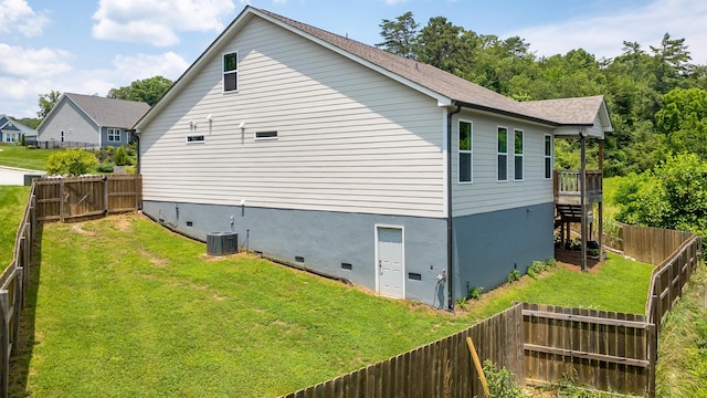 306 Stonegate Way, Soddy Daisy, TN 37379 - view of side of property with crawl space, a fenced backyard, a deck, stairs, and roof with shingles