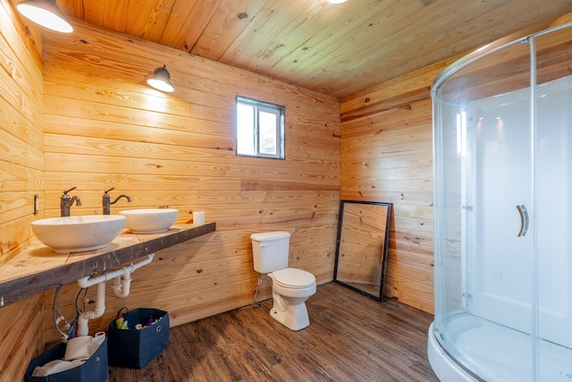 253 Hartline Rd, Trenton, GA 30752 - full bathroom featuring a shower stall, a sink, wood finished floors, wood ceiling, and toilet