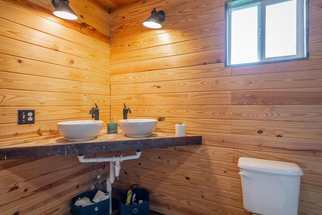 253 Hartline Rd, Trenton, GA 30752 - bathroom featuring a sink, wooden walls, and toilet