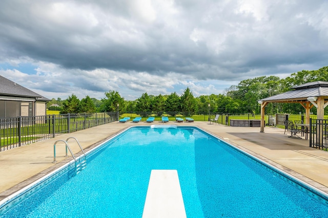 15 Breckinridge Dr, Chickamauga, GA 30707 - view of swimming pool with a gazebo, a patio, view of scattered trees, and a diving board