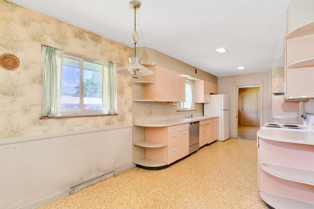 208 Barbara Ln, Chattanooga, TN 37411 - kitchen with open shelves, white appliances, light countertops, and healthy amount of natural light