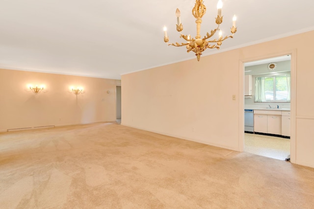 208 Barbara Ln, Chattanooga, TN 37411 - empty room with crown molding, light carpet, and a chandelier