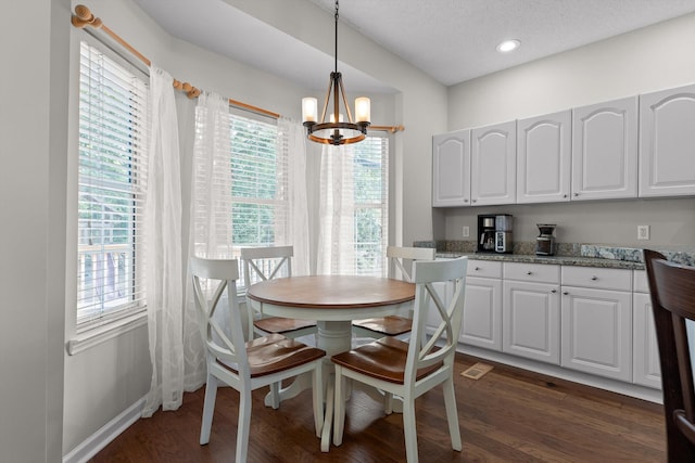 6443 Olde Ferry Lndg, Harrison, TN 37341 - dining space featuring healthy amount of natural light, a chandelier, dark wood-style floors, and recessed lighting