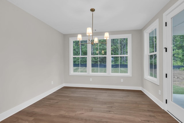 2732 Butlers Green Cir Unit 27, Chattanooga, TN 37421 - unfurnished dining area featuring a chandelier, baseboards, plenty of natural light, and dark wood-style floors