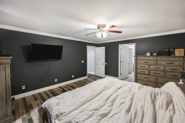 320 Marble Top Rd, Chickamauga, GA 30707 - bedroom with wood finished floors, baseboards, crown molding, and ceiling fan