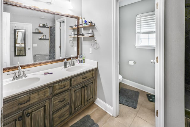 320 Marble Top Rd, Chickamauga, GA 30707 - bathroom featuring double vanity, toilet, tile patterned floors, and baseboards