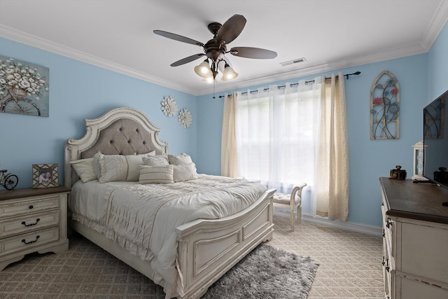 604 Lenna Ln, Dalton, GA 30720 - bedroom featuring crown molding, ceiling fan, baseboards, and light colored carpet