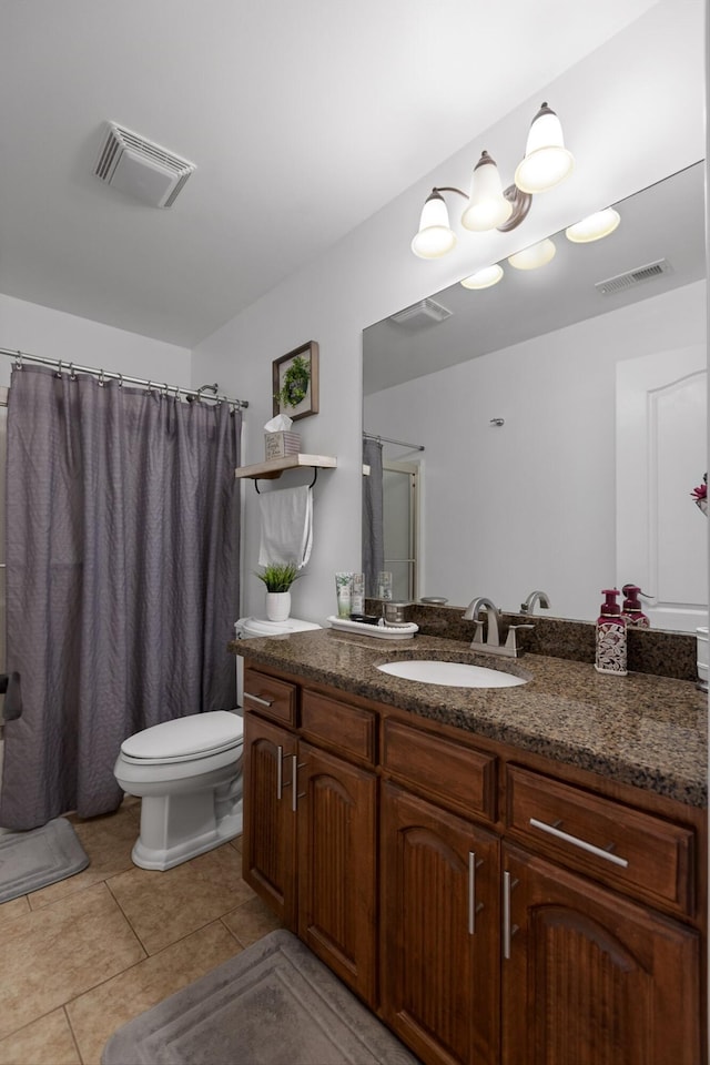 604 Lenna Ln, Dalton, GA 30720 - bathroom with vanity, toilet, tile patterned floors, and a shower with shower curtain
