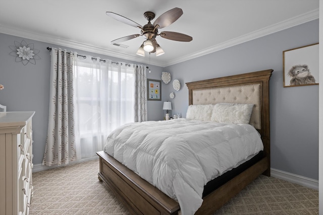 604 Lenna Ln, Dalton, GA 30720 - bedroom with ornamental molding, baseboards, a ceiling fan, and carpet flooring