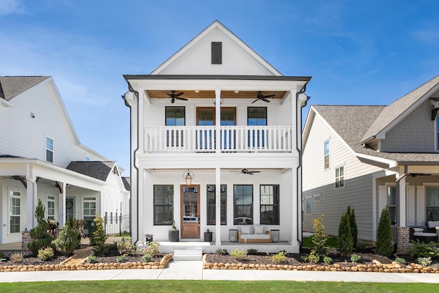 1522 Little Sorrel Rd Unit 034, Hixson, TN 37343 - view of front facade featuring a ceiling fan, a porch, a balcony, and brick siding