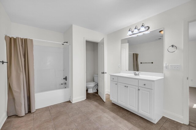 1770 Thrasher Pike, Hixson, TN 37343 - full bathroom with vanity, shower / tub combo, toilet, tile patterned flooring, and baseboards