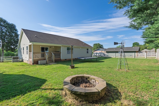 595 New Union Cir, Dayton, TN 37321 - back of house featuring crawl space, an outdoor fire pit, a deck, and a shingled roof