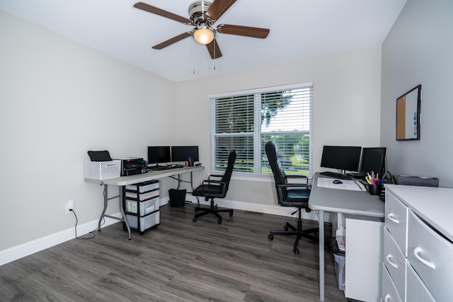 595 New Union Cir, Dayton, TN 37321 - home office with ceiling fan, baseboards, and dark wood finished floors