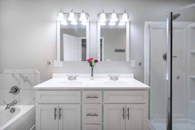 595 New Union Cir, Dayton, TN 37321 - bathroom featuring double vanity, a stall shower, and a bath