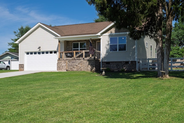 595 New Union Cir, Dayton, TN 37321 - ranch-style house featuring an attached garage, driveway, a porch, brick siding, and stairs