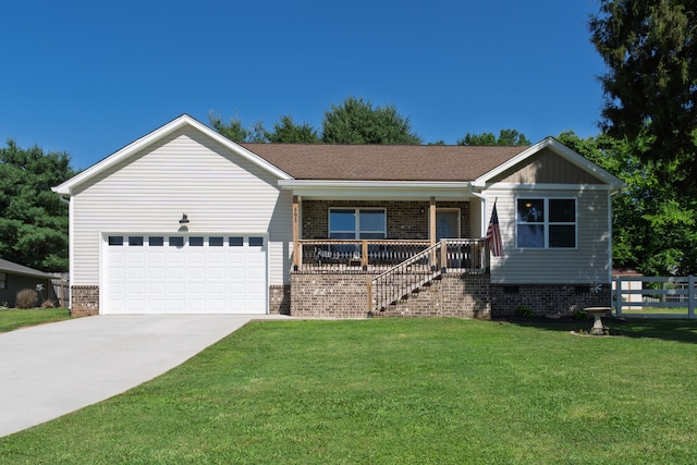 595 New Union Cir, Dayton, TN 37321 - single story home with an attached garage, concrete driveway, brick siding, covered porch, and stairway