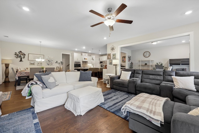 1590 Buttonwood Unit 20, Chattanooga, TN 37421 - living room featuring ceiling fan, recessed lighting, dark wood finished floors, and a chandelier