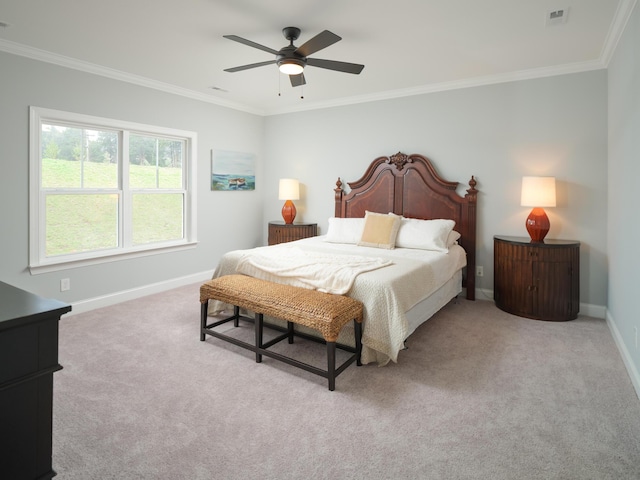 8868 Knolling Loop Unit 36, Ooltewah, TN 37363 - bedroom with ornamental molding, baseboards, carpet flooring, and a ceiling fan