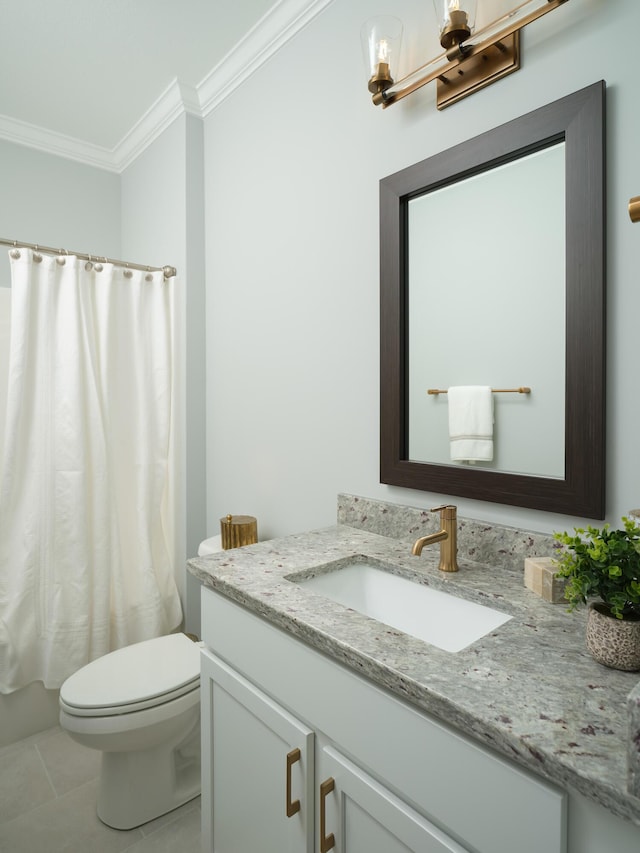 8868 Knolling Loop Unit 36, Ooltewah, TN 37363 - full bath with ornamental molding, vanity, toilet, tile patterned floors, and curtained shower