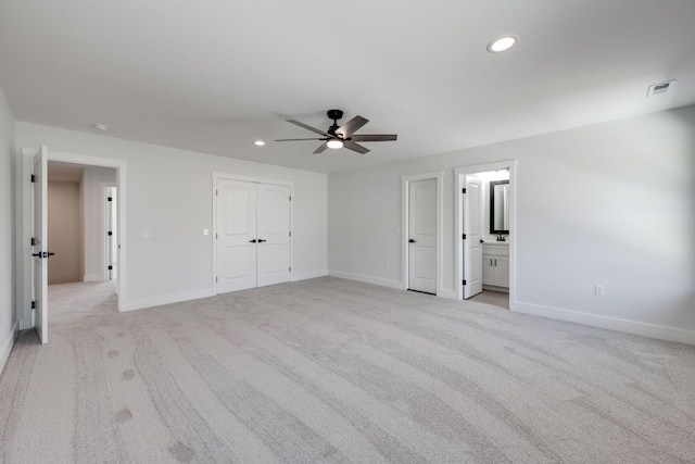 6221 Alexandra Pl, Chattanooga, TN 37416 - unfurnished bedroom with recessed lighting, light colored carpet, baseboards, ceiling fan, and a closet
