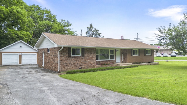 1331 Phils Dr, Chattanooga, TN 37421 - single story home with an outdoor structure, a front lawn, roof with shingles, and brick siding