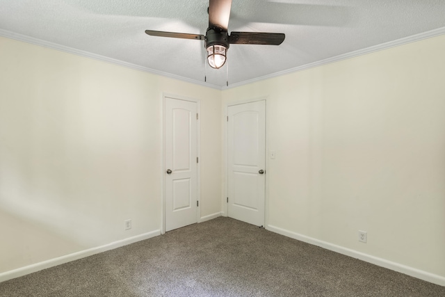 1331 Phils Dr, Chattanooga, TN 37421 - spare room with a ceiling fan, dark colored carpet, crown molding, baseboards, and a textured ceiling