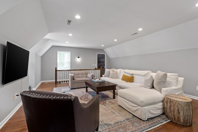 9334 Royal Mountain Dr, Chattanooga, TN 37421 - living room with vaulted ceiling, wood finished floors, and recessed lighting