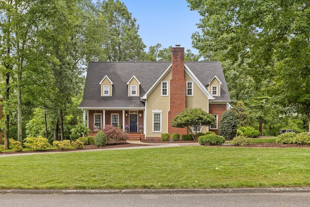 9334 Royal Mountain Dr, Chattanooga, TN 37421 - view of front of house featuring a front lawn, covered porch, a chimney, and brick siding