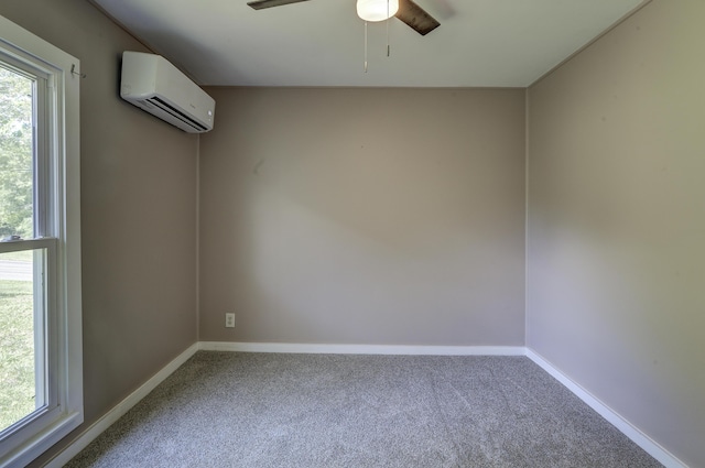 109 S Clear Springs Rd, Limestone, TN 37681 - spare room with an AC wall unit, carpet floors, ceiling fan, and baseboards