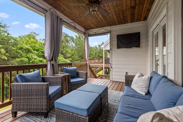 4867 Preserve Dr, Chattanooga, TN 37416 - wooden deck featuring an outdoor living space and a ceiling fan