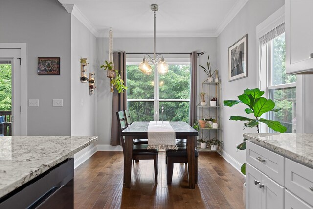 4867 Preserve Dr, Chattanooga, TN 37416 - dining space with baseboards, plenty of natural light, dark wood-style floors, and crown molding