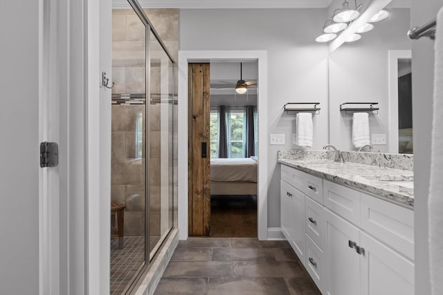 4867 Preserve Dr, Chattanooga, TN 37416 - full bathroom featuring a shower stall, double vanity, ensuite bathroom, and a ceiling fan