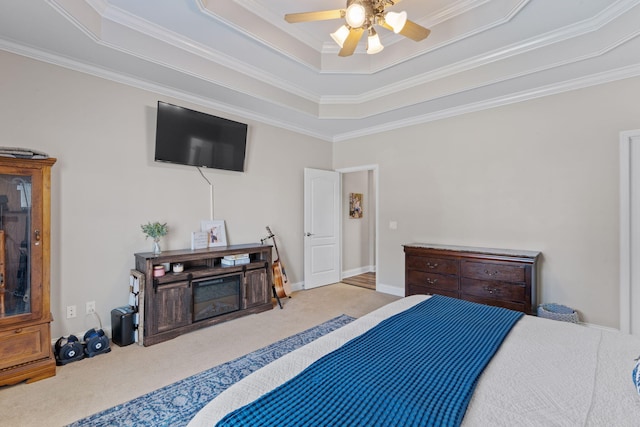 1549 Leighton Dr, Soddy Daisy, TN 37379 - bedroom with carpet, a raised ceiling, ornamental molding, and a ceiling fan