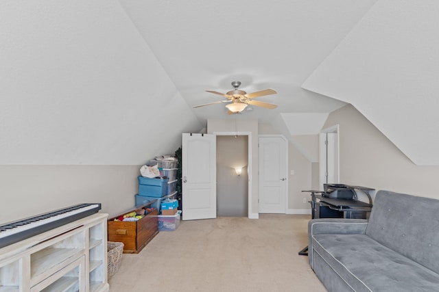 1549 Leighton Dr, Soddy Daisy, TN 37379 - additional living space featuring light carpet, lofted ceiling, and ceiling fan