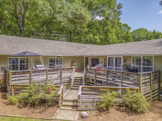 201 N Tibbs Rd, Dalton, GA 30720 - ranch-style house featuring a wooden deck and a shingled roof