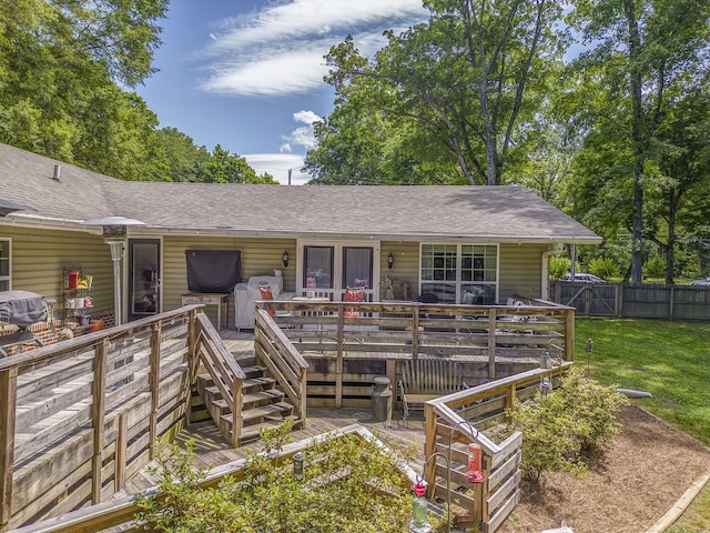 201 N Tibbs Rd, Dalton, GA 30720 - ranch-style house featuring a shingled roof and a wooden deck