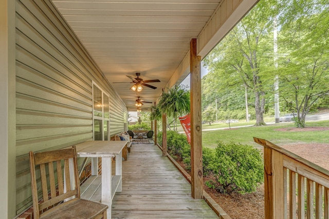 201 N Tibbs Rd, Dalton, GA 30720 - wooden porch featuring ceiling fan