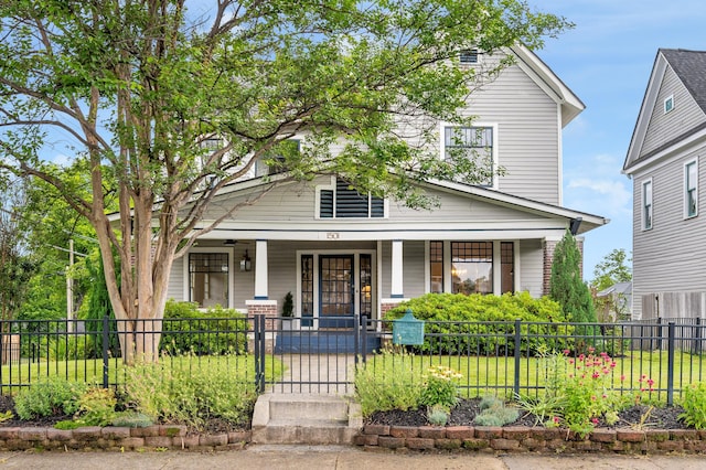1501 Chamberlain Ave, Chattanooga, TN 37404 - view of front of house featuring covered porch, a fenced front yard, and a gate