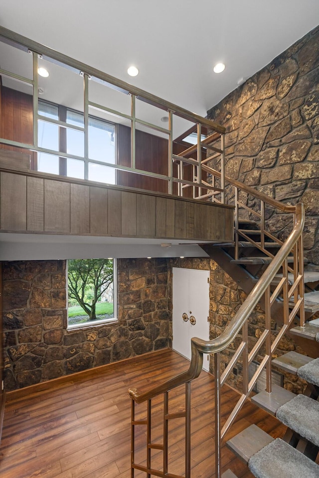 702 S Crest Rd, Chattanooga, TN 37404 - staircase with hardwood / wood-style flooring and recessed lighting