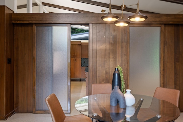 702 S Crest Rd, Chattanooga, TN 37404 - dining area featuring wood walls and beam ceiling