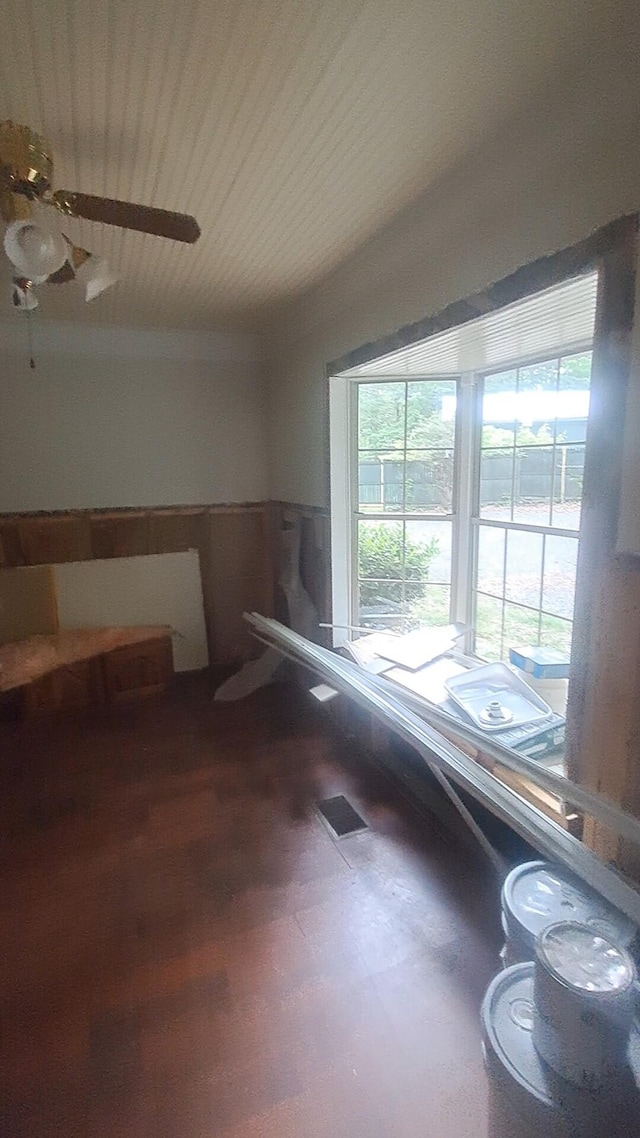 665 Scott Rd, Signal Mountain, TN 37377 - unfurnished room with a ceiling fan, healthy amount of natural light, a wainscoted wall, and wood finished floors