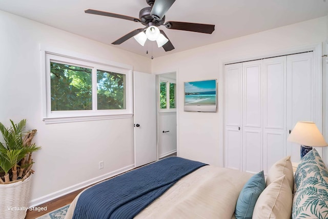 1306 Phyllis Ln, Chattanooga, TN 37421 - bedroom with a closet, wood finished floors, a ceiling fan, and baseboards