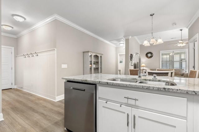 214 Camden Way Unit 38, Dalton, GA 30721 - kitchen with dishwasher, a sink, crown molding, light wood-type flooring, and white cabinetry