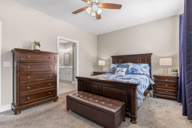 214 Camden Way Unit 38, Dalton, GA 30721 - bedroom with light carpet, ensuite bathroom, baseboards, and a ceiling fan