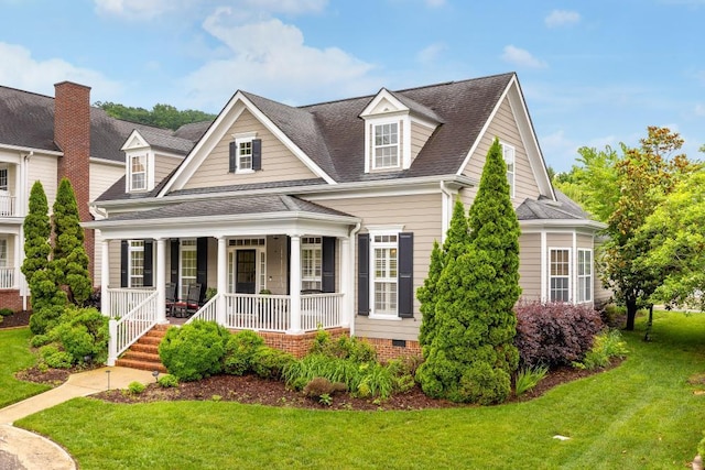 8650 Homecoming Dr, Chattanooga, TN 37421 - view of front of property with covered porch, a front lawn, crawl space, and a shingled roof