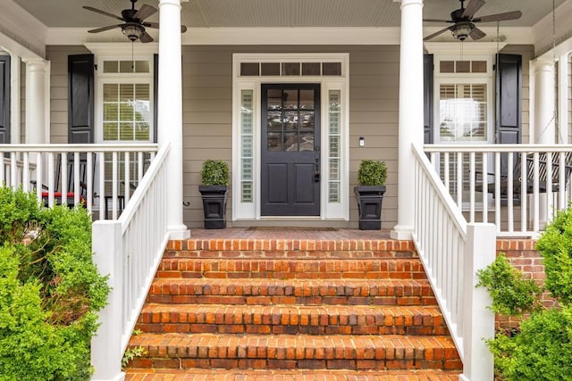 8650 Homecoming Dr, Chattanooga, TN 37421 - doorway to property with a ceiling fan and a porch