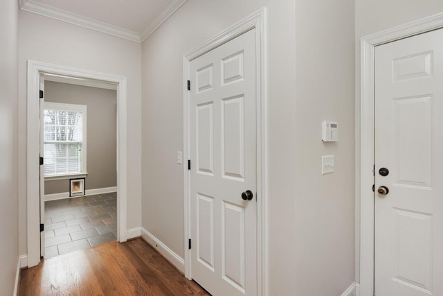 8650 Homecoming Dr, Chattanooga, TN 37421 - hall with crown molding, baseboards, and wood finished floors