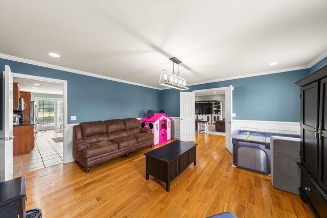 727 E Dumplin Valley Rd, Jefferson City, TN 37760 - living area with ornamental molding, wainscoting, light wood finished floors, and recessed lighting