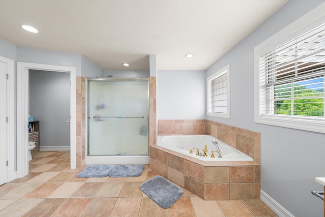 727 E Dumplin Valley Rd, Jefferson City, TN 37760 - bathroom featuring a whirlpool tub, a stall shower, baseboards, and recessed lighting
