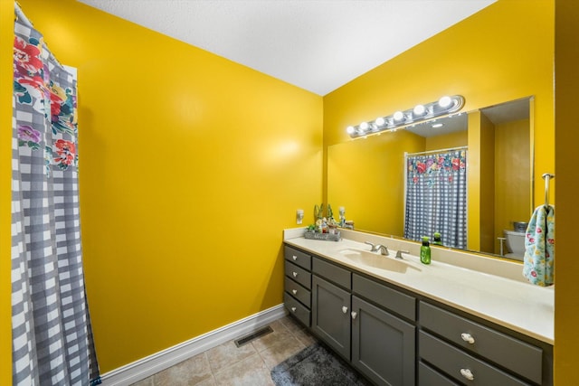 727 E Dumplin Valley Rd, Jefferson City, TN 37760 - bathroom featuring vanity, baseboards, toilet, tile patterned floors, and a shower with curtain